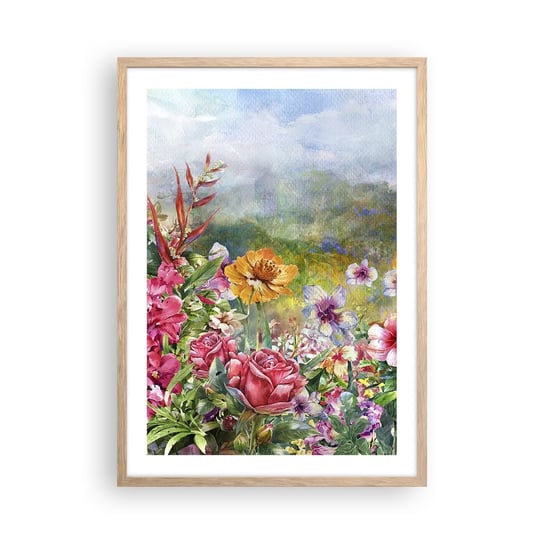 Obraz - Plakat - Ogród, który oszalał - 50x70cm - Kwiaty Ogród Natura - Nowoczesny modny obraz Plakat rama jasny dąb ARTTOR ARTTOR