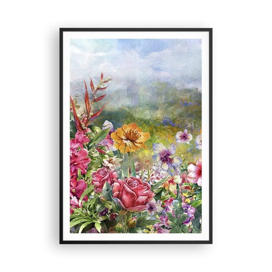 Obraz - Plakat - Ogród, który oszalał - 70x100cm - Kwiaty Ogród Natura - Foto Plakaty w ramie koloru czarnego do Salonu Sypialni ARTTOR ARTTOR
