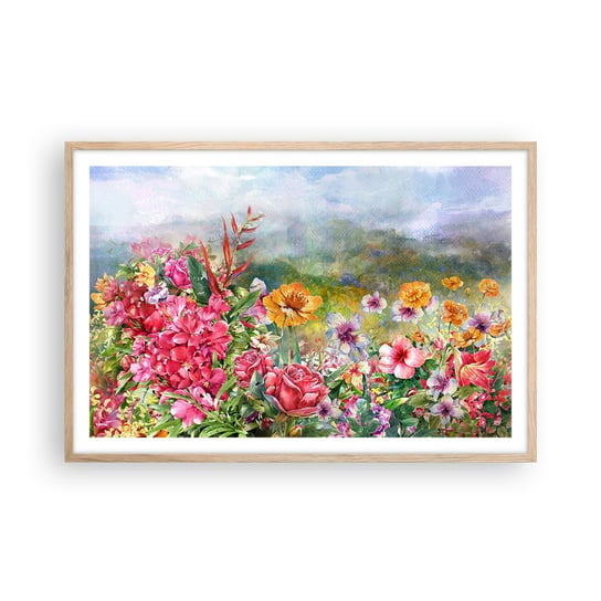 Obraz - Plakat - Ogród, który oszalał - 91x61cm - Kwiaty Ogród Natura - Foto Plakaty na ścianę w ramie jasny dąb - Plakat do Salonu Sypialni ARTTOR ARTTOR