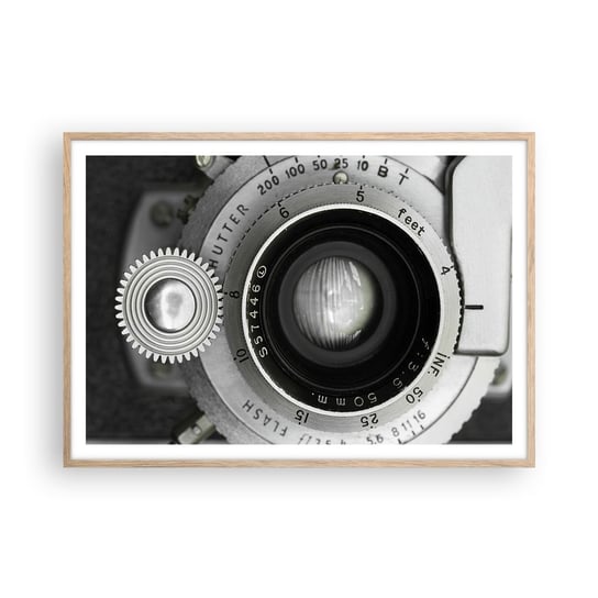 Obraz - Plakat - Opowieść o Hollywood - 100x70cm - Aparat Fotograficzny Czarno-Biały Vintage - Foto Plakaty w ramie koloru jasny dąb do Salonu Sypialni ARTTOR ARTTOR