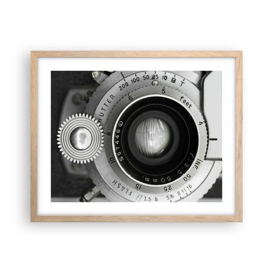 Obraz - Plakat - Opowieść o Hollywood - 50x40cm - Aparat Fotograficzny Czarno-Biały Vintage - Foto Plakaty w ramie koloru jasny dąb do Salonu Sypialni ARTTOR ARTTOR