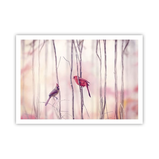 Obraz - Plakat - Opowieść różowego lasu - 100x70cm - Ptak Natura Las - Foto Plakaty bez ramy na ścianę do Salonu Sypialni ARTTOR ARTTOR