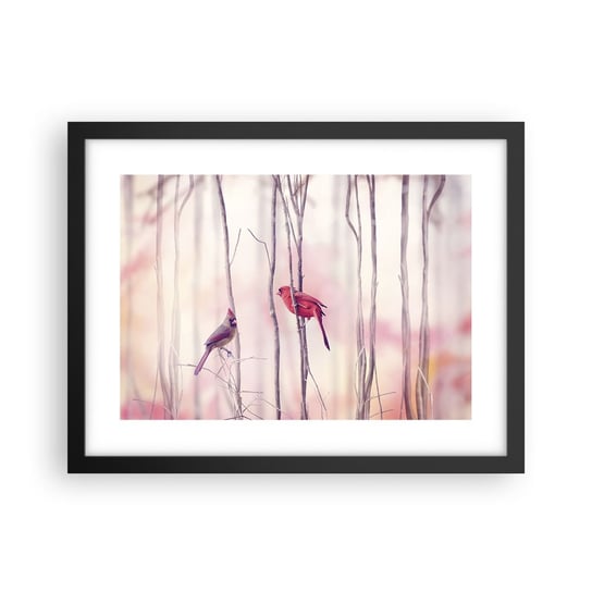Obraz - Plakat - Opowieść różowego lasu - 40x30cm - Ptak Natura Las - Foto Plakaty na ścianę w czarnej ramie - Plakat do Salonu Sypialni ARTTOR ARTTOR