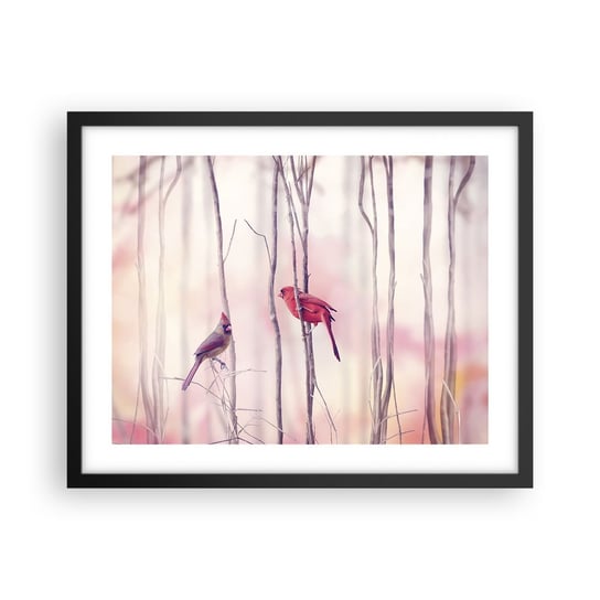 Obraz - Plakat - Opowieść różowego lasu - 50x40cm - Ptak Natura Las - Foto Plakaty w ramie koloru czarnego do Salonu Sypialni ARTTOR ARTTOR