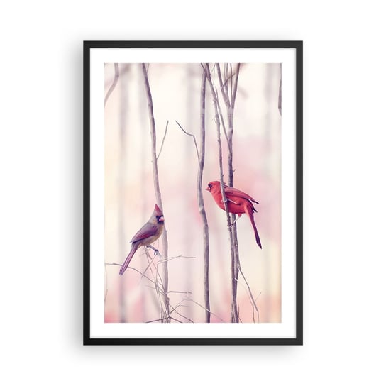 Obraz - Plakat - Opowieść różowego lasu - 50x70cm - Ptak Natura Las - Nowoczesny modny obraz Plakat czarna rama ARTTOR ARTTOR