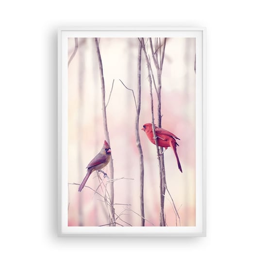 Obraz - Plakat - Opowieść różowego lasu - 70x100cm - Ptak Natura Las - Foto Plakaty w ramie koloru białego do Salonu Sypialni ARTTOR ARTTOR