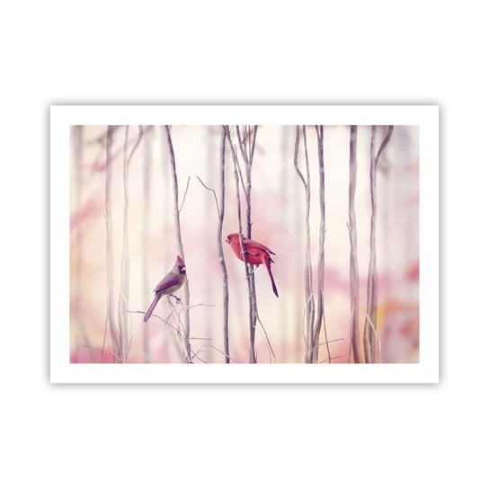 Obraz - Plakat - Opowieść różowego lasu - 70x50cm - Ptak Natura Las - Nowoczesny modny obraz Plakat bez ramy do Salonu Sypialni ARTTOR ARTTOR