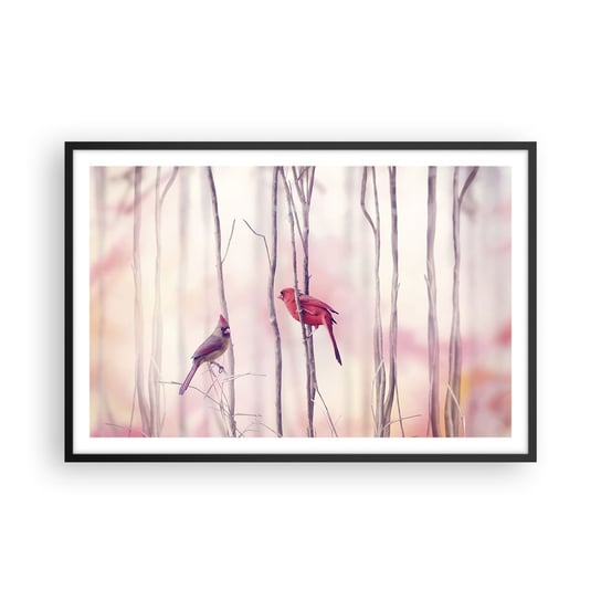 Obraz - Plakat - Opowieść różowego lasu - 91x61cm - Ptak Natura Las - Foto Plakaty na ścianę w czarnej ramie - Plakat do Salonu Sypialni ARTTOR ARTTOR