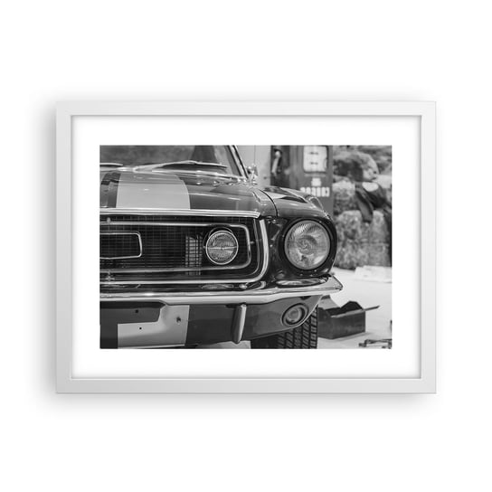 Obraz - Plakat - Ostra jazda - 40x30cm - Samochód Vintage Czarno-Biały - Foto Plakaty na ścianę w ramie białej - Plakat do Salonu Sypialni ARTTOR ARTTOR