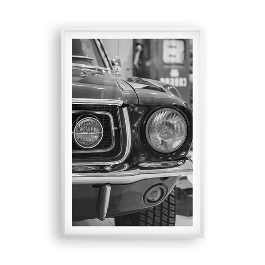 Obraz - Plakat - Ostra jazda - 61x91cm - Samochód Vintage Czarno-Biały - Foto Plakaty na ścianę w ramie białej - Plakat do Salonu Sypialni ARTTOR ARTTOR