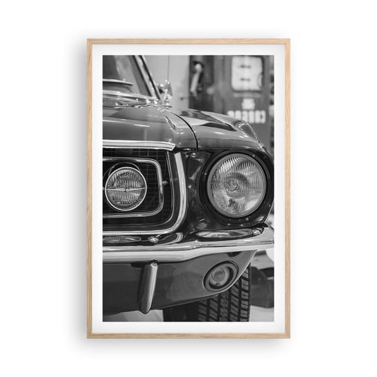 Obraz - Plakat - Ostra jazda - 61x91cm - Samochód Vintage Czarno-Biały - Foto Plakaty na ścianę w ramie jasny dąb - Plakat do Salonu Sypialni ARTTOR ARTTOR