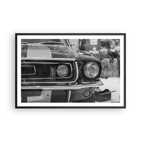 Obraz - Plakat - Ostra jazda - 91x61cm - Samochód Vintage Czarno-Biały - Foto Plakaty na ścianę w czarnej ramie - Plakat do Salonu Sypialni ARTTOR ARTTOR