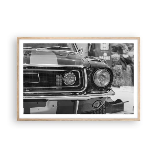Obraz - Plakat - Ostra jazda - 91x61cm - Samochód Vintage Czarno-Biały - Foto Plakaty na ścianę w ramie jasny dąb - Plakat do Salonu Sypialni ARTTOR ARTTOR