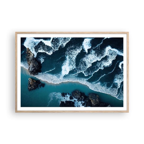 Obraz - Plakat - Otulone falami - 100x70cm - Klif Morze Natura - Foto Plakaty w ramie koloru jasny dąb do Salonu Sypialni ARTTOR ARTTOR