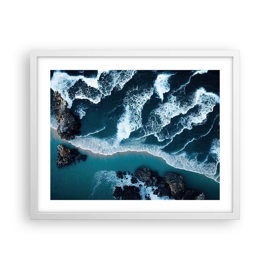 Obraz - Plakat - Otulone falami - 50x40cm - Klif Morze Natura - Foto Plakaty w ramie koloru białego do Salonu Sypialni ARTTOR ARTTOR