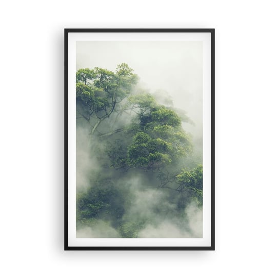 Obraz - Plakat - Otulone mgłą - 61x91cm - Las Mgła Natura - Foto Plakaty na ścianę w czarnej ramie - Plakat do Salonu Sypialni ARTTOR ARTTOR