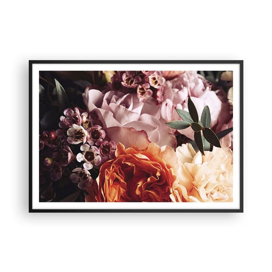 Obraz - Plakat - Otulone pięknem - 100x70cm - Kwiaty Bukiet Kwiatów Róża - Foto Plakaty w ramie koloru czarnego do Salonu Sypialni ARTTOR ARTTOR