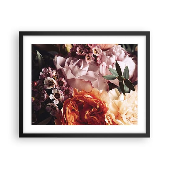Obraz - Plakat - Otulone pięknem - 50x40cm - Kwiaty Bukiet Kwiatów Róża - Foto Plakaty w ramie koloru czarnego do Salonu Sypialni ARTTOR ARTTOR