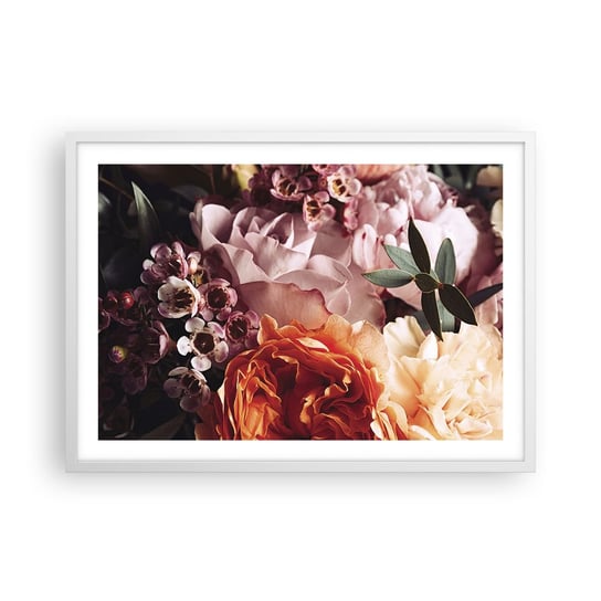 Obraz - Plakat - Otulone pięknem - 70x50cm - Kwiaty Bukiet Kwiatów Róża - Nowoczesny modny obraz Plakat rama biała ARTTOR ARTTOR