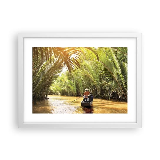 Obraz - Plakat - Palmowym wąwozem - 40x30cm - Rzeka Mekong Wietnam Krajobraz - Foto Plakaty na ścianę w ramie białej - Plakat do Salonu Sypialni ARTTOR ARTTOR