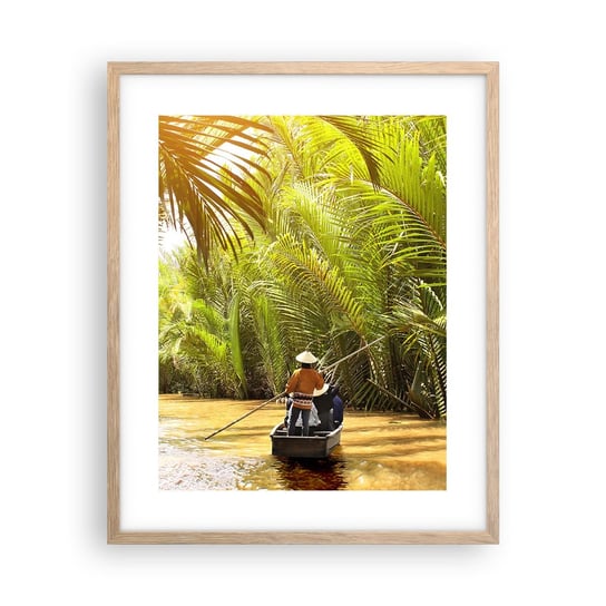 Obraz - Plakat - Palmowym wąwozem - 40x50cm - Rzeka Mekong Wietnam Krajobraz - Foto Plakaty w ramie koloru jasny dąb do Salonu Sypialni ARTTOR ARTTOR