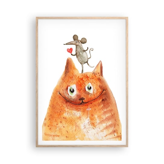 Obraz - Plakat - Paradoksy miłości - 70x100cm - Dla Dzieci Mysz Kot - Foto Plakaty w ramie koloru jasny dąb do Salonu Sypialni ARTTOR ARTTOR