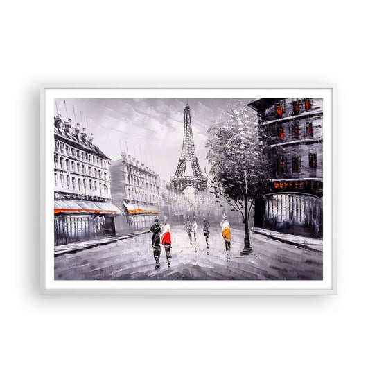 Obraz - Plakat - Paryska przechadzka - 100x70cm - Miasto Paryż Wieża Eiffla - Foto Plakaty w ramie koloru białego do Salonu Sypialni ARTTOR ARTTOR