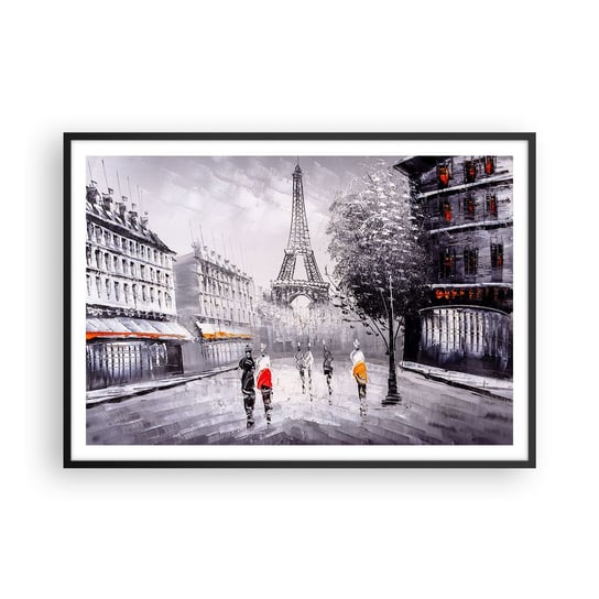 Obraz - Plakat - Paryska przechadzka - 100x70cm - Miasto Paryż Wieża Eiffla - Foto Plakaty w ramie koloru czarnego do Salonu Sypialni ARTTOR ARTTOR
