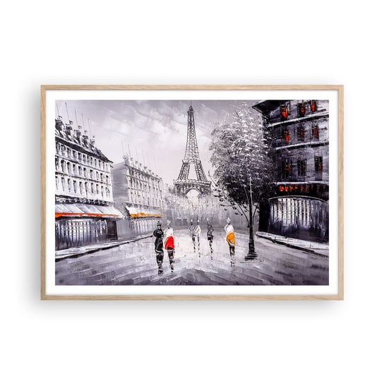 Obraz - Plakat - Paryska przechadzka - 100x70cm - Miasto Paryż Wieża Eiffla - Foto Plakaty w ramie koloru jasny dąb do Salonu Sypialni ARTTOR ARTTOR