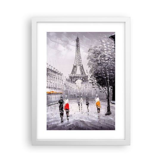 Obraz - Plakat - Paryska przechadzka - 30x40cm - Miasto Paryż Wieża Eiffla - Foto Plakaty na ścianę w ramie białej - Plakat do Salonu Sypialni ARTTOR ARTTOR