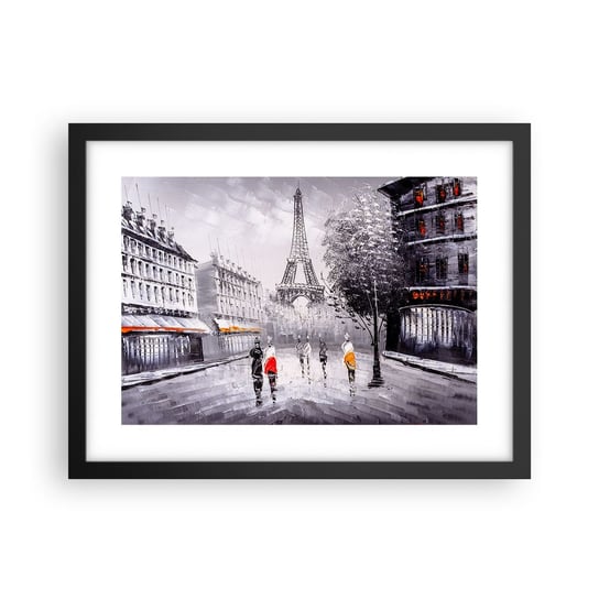 Obraz - Plakat - Paryska przechadzka - 40x30cm - Miasto Paryż Wieża Eiffla - Foto Plakaty na ścianę w czarnej ramie - Plakat do Salonu Sypialni ARTTOR ARTTOR
