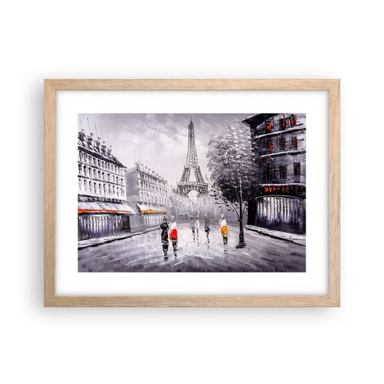 Obraz - Plakat - Paryska przechadzka - 40x30cm - Miasto Paryż Wieża Eiffla - Foto Plakaty na ścianę w ramie jasny dąb - Plakat do Salonu Sypialni ARTTOR ARTTOR