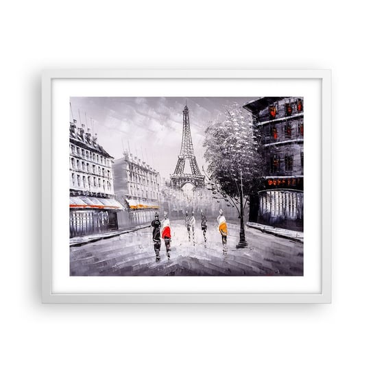 Obraz - Plakat - Paryska przechadzka - 50x40cm - Miasto Paryż Wieża Eiffla - Foto Plakaty w ramie koloru białego do Salonu Sypialni ARTTOR ARTTOR