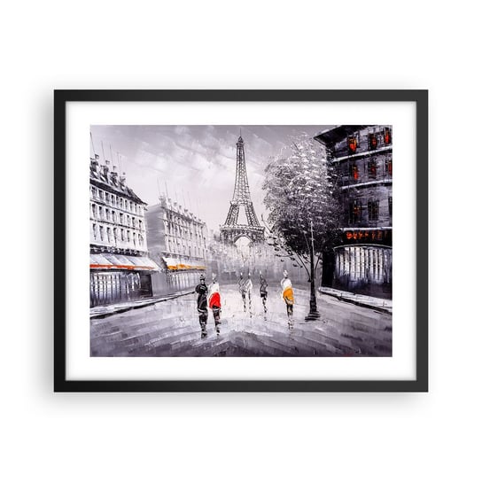 Obraz - Plakat - Paryska przechadzka - 50x40cm - Miasto Paryż Wieża Eiffla - Foto Plakaty w ramie koloru czarnego do Salonu Sypialni ARTTOR ARTTOR