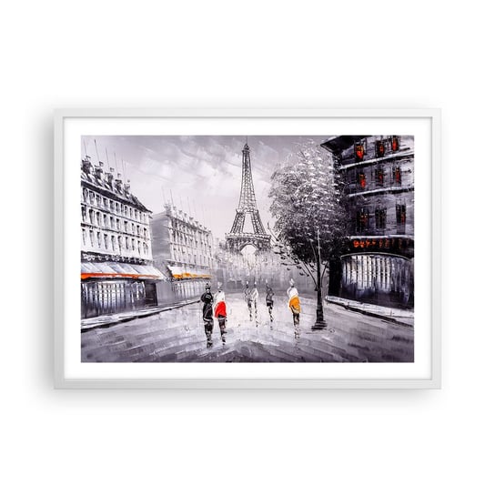 Obraz - Plakat - Paryska przechadzka - 70x50cm - Miasto Paryż Wieża Eiffla - Nowoczesny modny obraz Plakat rama biała ARTTOR ARTTOR