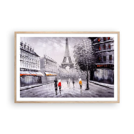 Obraz - Plakat - Paryska przechadzka - 91x61cm - Miasto Paryż Wieża Eiffla - Foto Plakaty na ścianę w ramie jasny dąb - Plakat do Salonu Sypialni ARTTOR ARTTOR