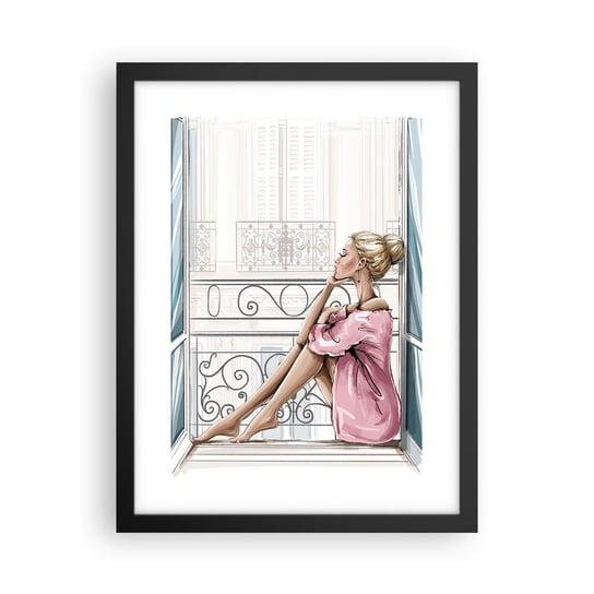 Obraz - Plakat - Paryski poranek - 30x40cm - Kobieta Modelka Architektura - Foto Plakaty na ścianę w czarnej ramie - Plakat do Salonu Sypialni ARTTOR ARTTOR