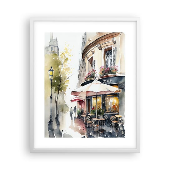 Obraz - Plakat - Paryski poranek - 40x50cm - Kawiarnia Paryż Akwarela - Foto Plakaty w ramie koloru białego do Salonu Sypialni ARTTOR ARTTOR