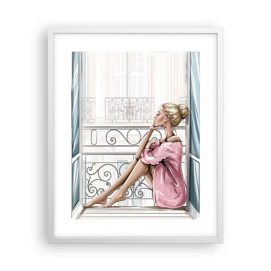 Obraz - Plakat - Paryski poranek - 40x50cm - Kobieta Modelka Architektura - Foto Plakaty w ramie koloru białego do Salonu Sypialni ARTTOR ARTTOR