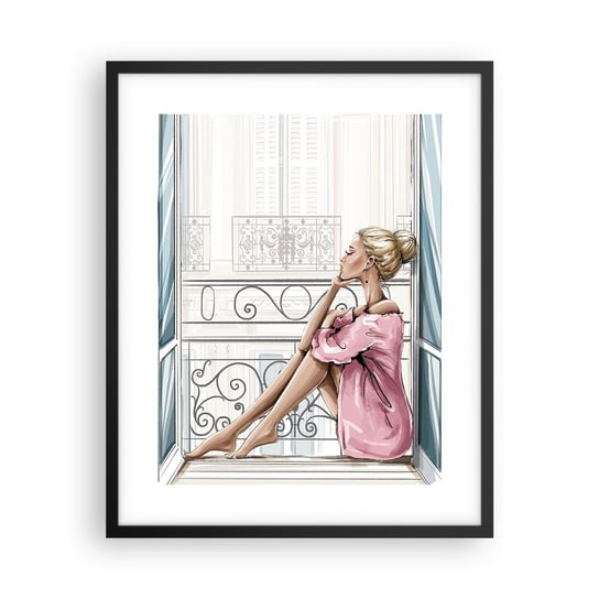 Obraz - Plakat - Paryski poranek - 40x50cm - Kobieta Modelka Architektura - Foto Plakaty w ramie koloru czarnego do Salonu Sypialni ARTTOR ARTTOR
