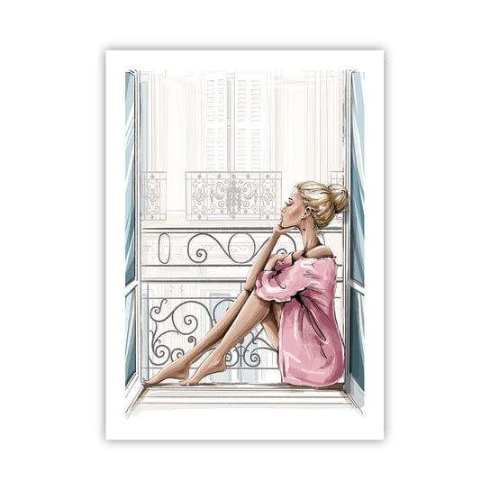 Obraz - Plakat - Paryski poranek - 50x70cm - Kobieta Modelka Architektura - Nowoczesny modny obraz Plakat bez ramy do Salonu Sypialni ARTTOR ARTTOR