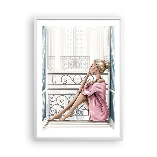 Obraz - Plakat - Paryski poranek - 50x70cm - Kobieta Modelka Architektura - Nowoczesny modny obraz Plakat rama biała ARTTOR ARTTOR