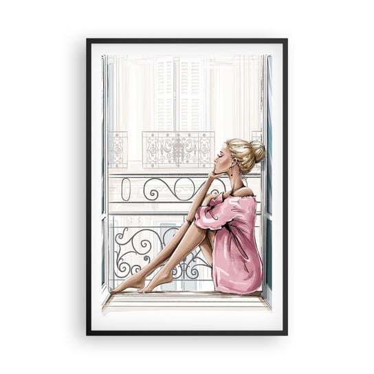 Obraz - Plakat - Paryski poranek - 61x91cm - Kobieta Modelka Architektura - Foto Plakaty na ścianę w czarnej ramie - Plakat do Salonu Sypialni ARTTOR ARTTOR