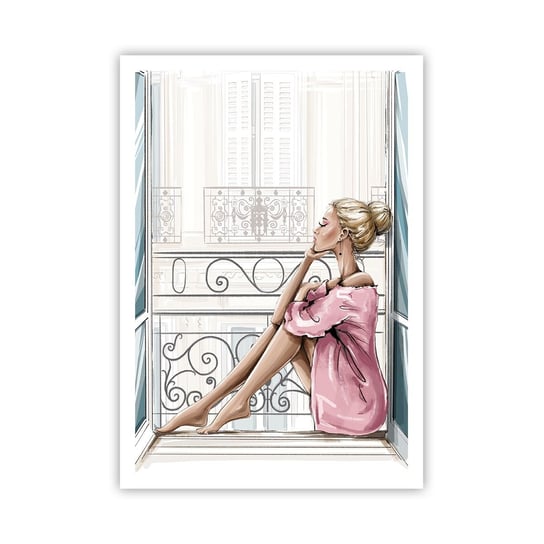 Obraz - Plakat - Paryski poranek - 70x100cm - Kobieta Modelka Architektura - Foto Plakaty bez ramy na ścianę do Salonu Sypialni ARTTOR ARTTOR