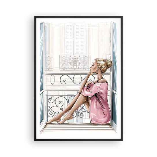 Obraz - Plakat - Paryski poranek - 70x100cm - Kobieta Modelka Architektura - Foto Plakaty w ramie koloru czarnego do Salonu Sypialni ARTTOR ARTTOR