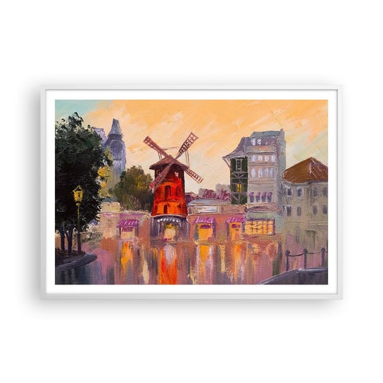 Obraz - Plakat - Paryskie ikony – Moulin Rouge - 100x70cm - Paryż Wiatrak Moulin Rouge - Foto Plakaty w ramie koloru białego do Salonu Sypialni ARTTOR ARTTOR