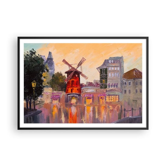 Obraz - Plakat - Paryskie ikony – Moulin Rouge - 100x70cm - Paryż Wiatrak Moulin Rouge - Foto Plakaty w ramie koloru czarnego do Salonu Sypialni ARTTOR ARTTOR