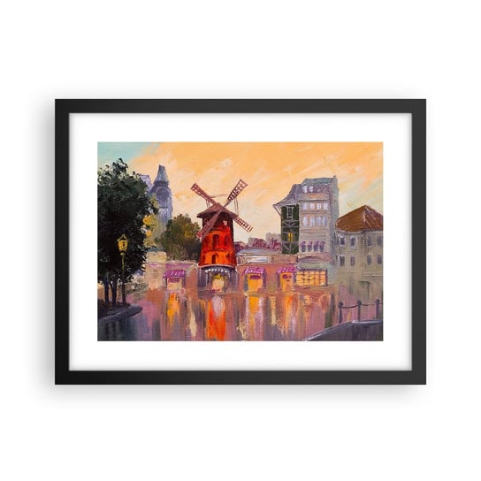 Obraz - Plakat - Paryskie ikony – Moulin Rouge - 40x30cm - Paryż Wiatrak Moulin Rouge - Foto Plakaty na ścianę w czarnej ramie - Plakat do Salonu Sypialni ARTTOR ARTTOR