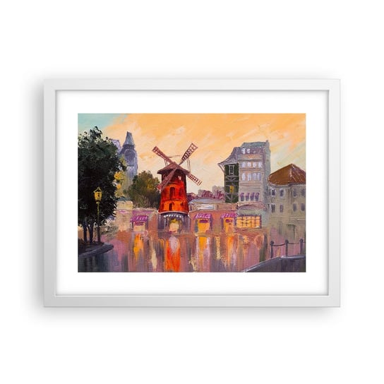 Obraz - Plakat - Paryskie ikony – Moulin Rouge - 40x30cm - Paryż Wiatrak Moulin Rouge - Foto Plakaty na ścianę w ramie białej - Plakat do Salonu Sypialni ARTTOR ARTTOR