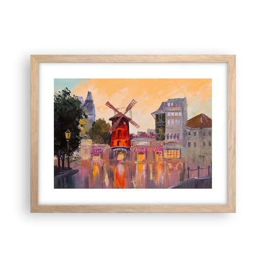 Obraz - Plakat - Paryskie ikony – Moulin Rouge - 40x30cm - Paryż Wiatrak Moulin Rouge - Foto Plakaty na ścianę w ramie jasny dąb - Plakat do Salonu Sypialni ARTTOR ARTTOR
